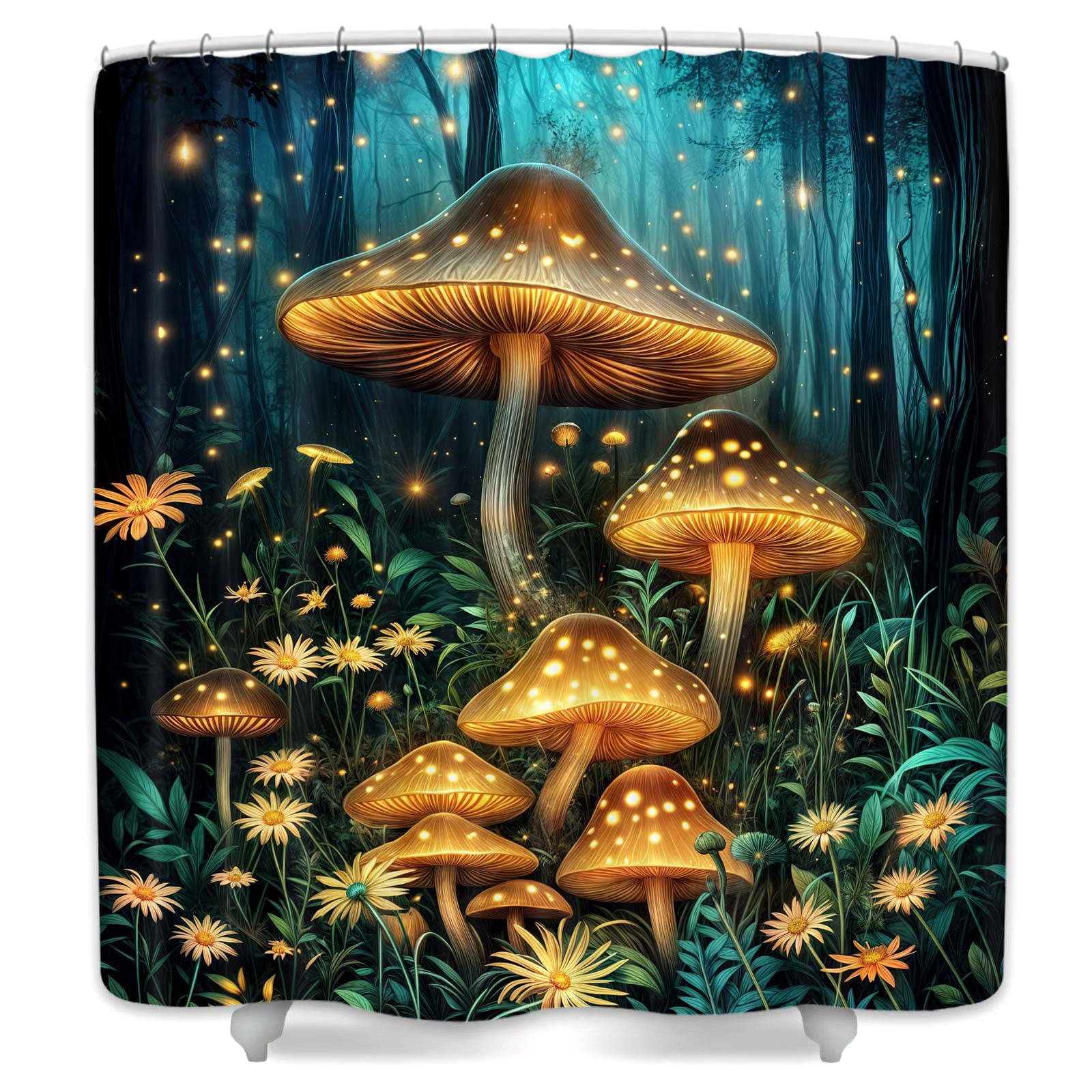 Mushroom Shower Curtain for Bathroom, Mushroom Fantasy Fairy Tale Forest Vintage Botanical Wild Plants Fantasy Fairy Tale Forest Bathroom Shower Curtain Set with Hooks,70X84