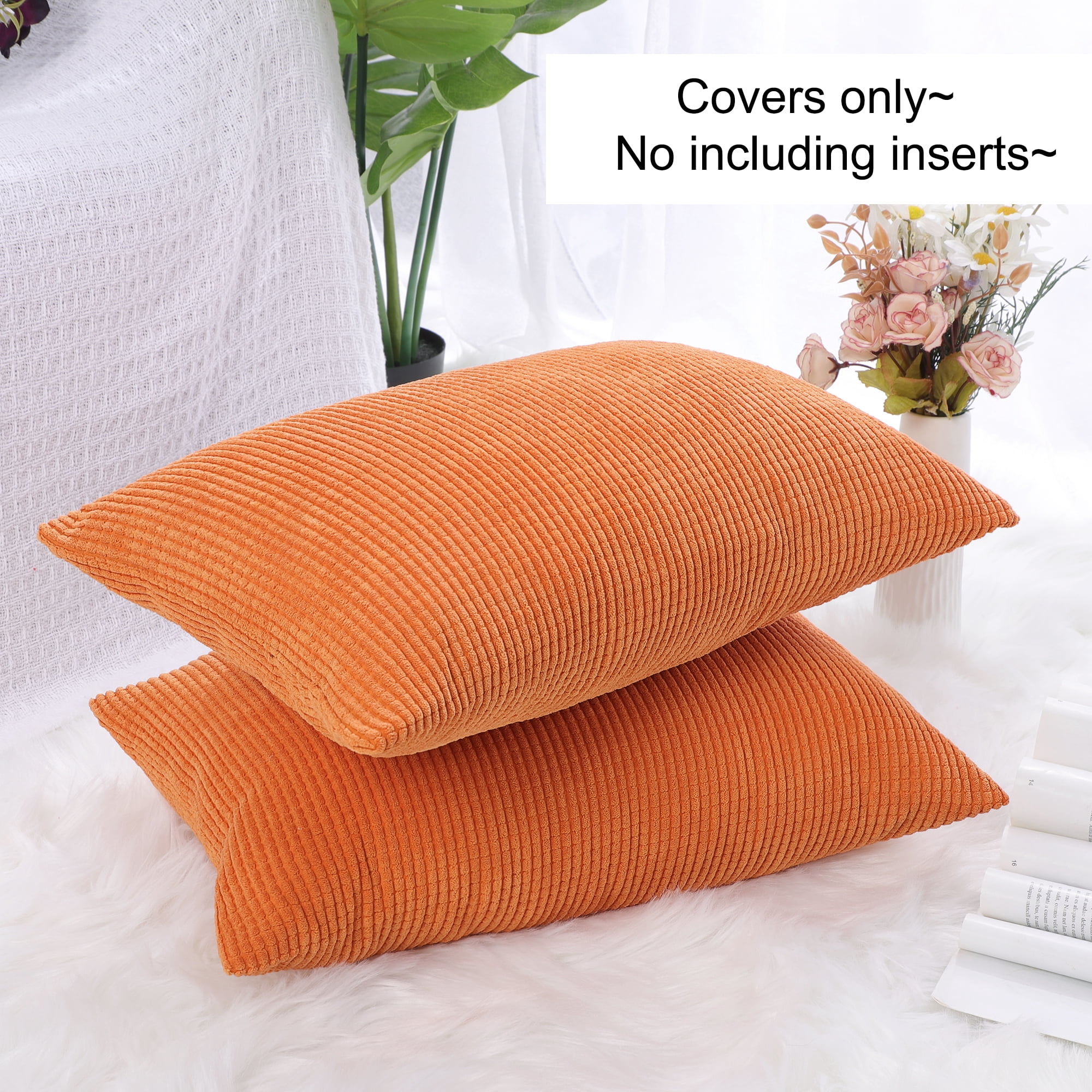Unique Bargains 2-Pack Corduroy Decorative Throw Pillow Covers Orange 12" x 18"