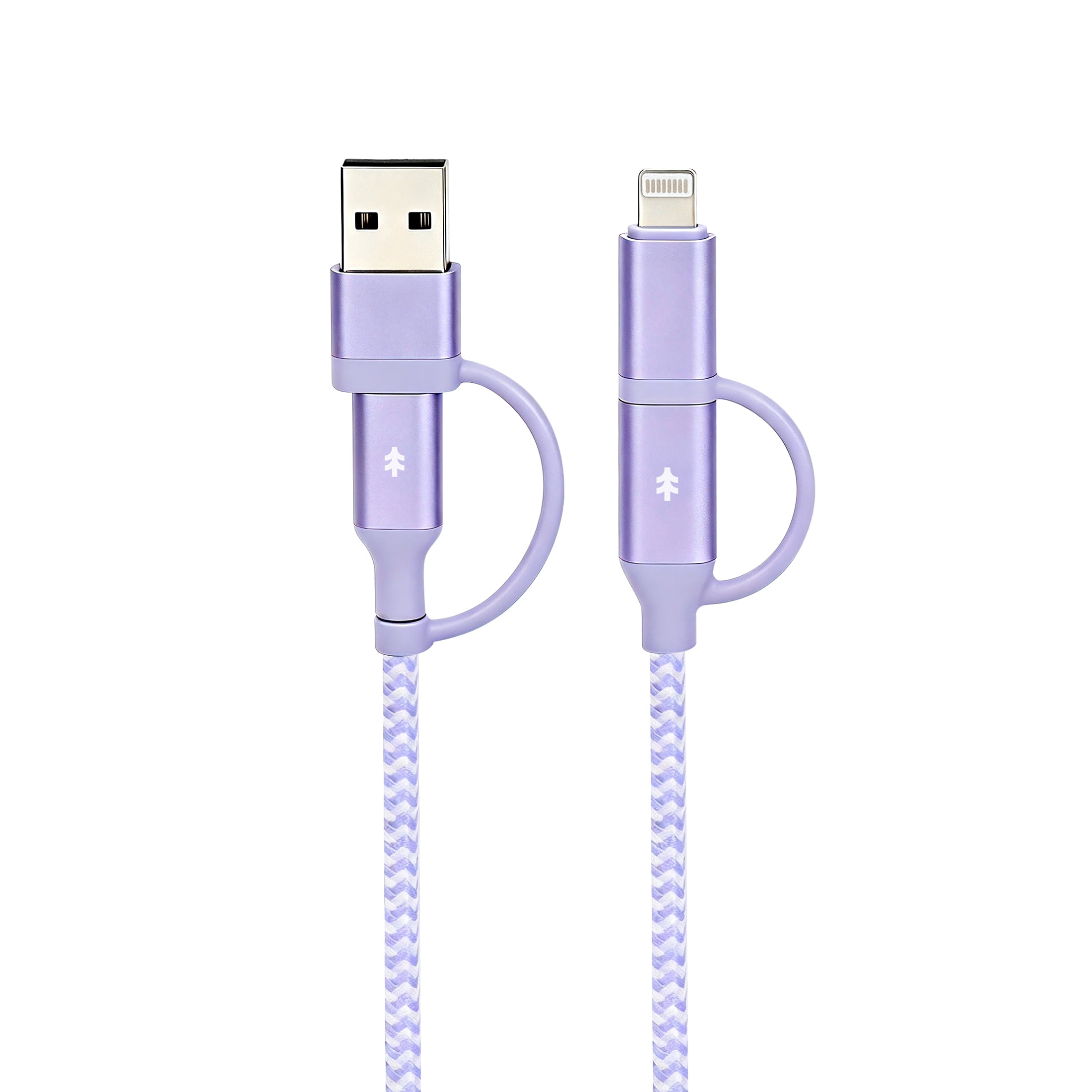Swiss Tech Kabel T60 6 ft 60W 4-in-2 USB-C to USB-C/Lightning Charging Cable, Myrtle Purple