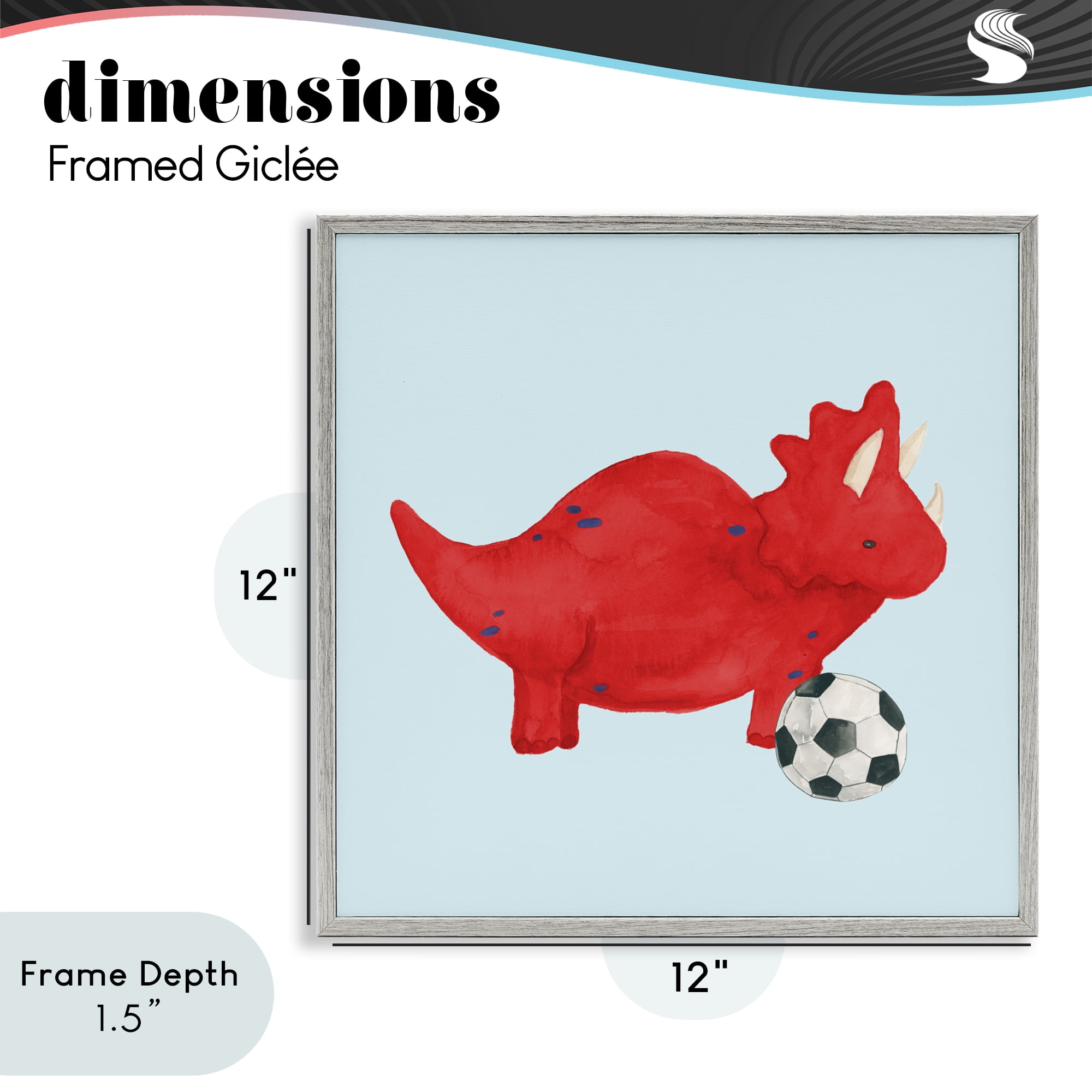 Stupell Industries Baby Dino with Ball Gray Framed Giclee Art, design by Lucille Price