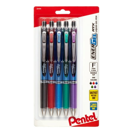 EnerGel RTX Retractable Liquid Gel Pen (0.5mm) Needle Tip, Fine Line, Assorted Ink (A/B/C/D/V)