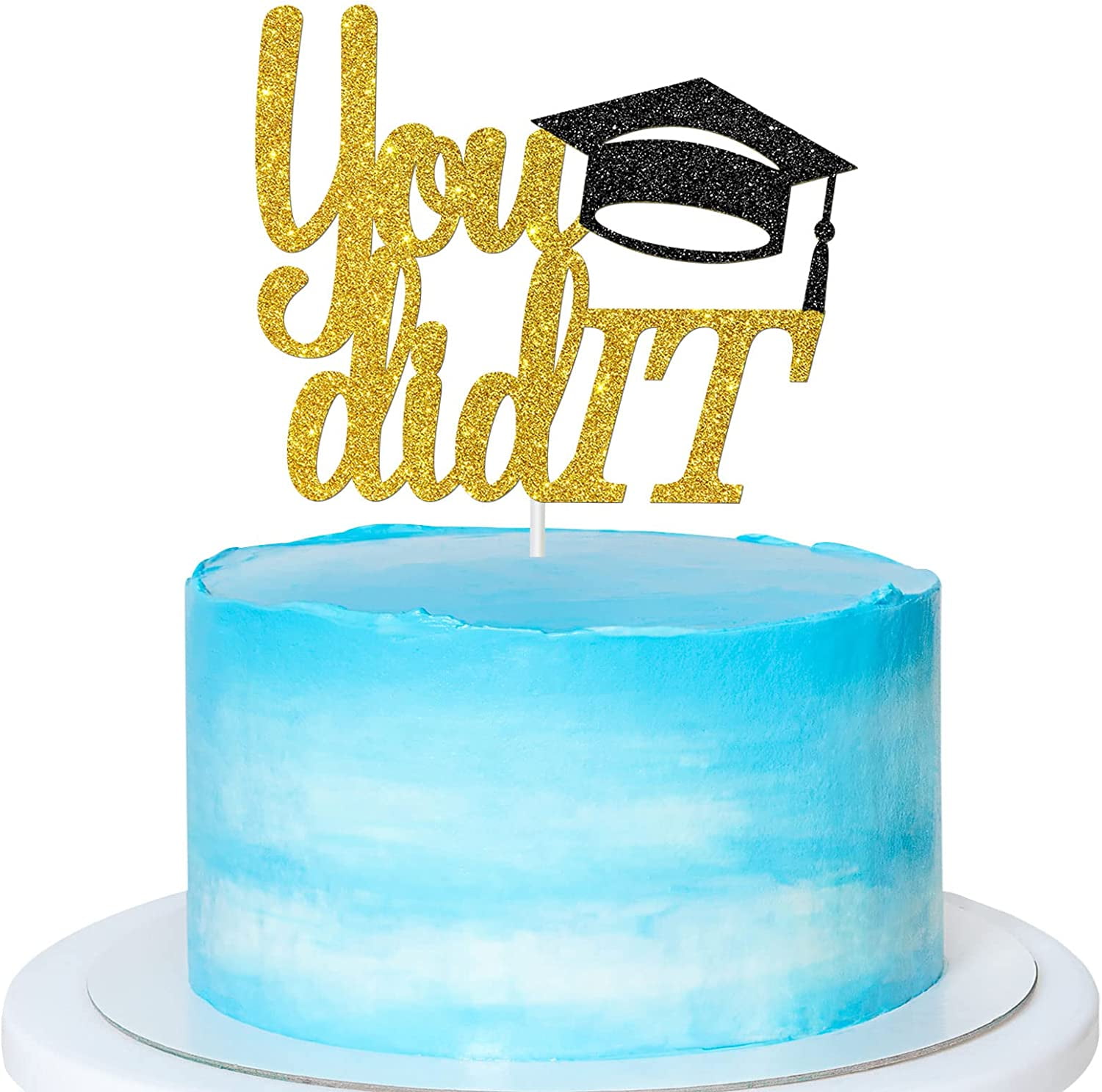 Gold and Black Glitter You Did It Cake Topper Congratulations