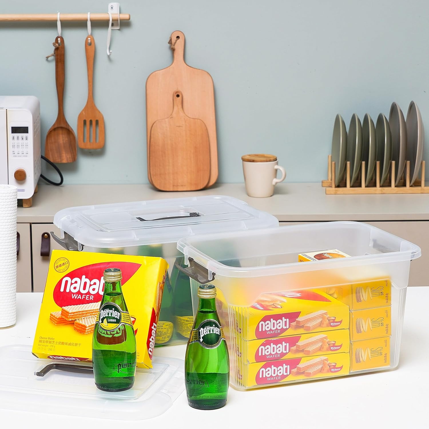 Small Storage Bin with Lids & Handle 14 Qt 4 Packs Clear Stackable