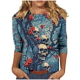 thumbnail image 2 of Ailaofu 3/4 Length Sleeve Women Tops Crew Neck Blouses Dressy Casual Summer T Shirts Loose Fit Business Work Clothes, 2 of 4