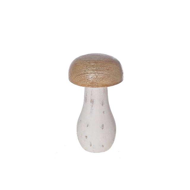 Mango Wood Natural & White Mushroom Small