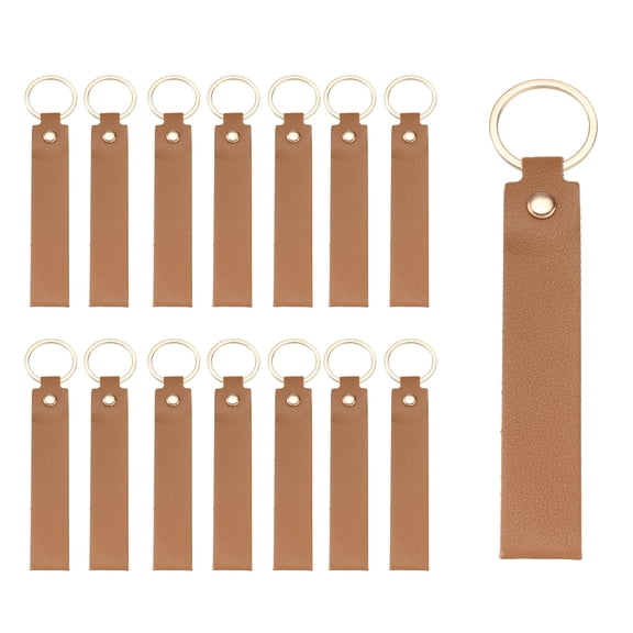 Uxcell 20 Pcs PU Leather Keychain Blanks Bulk Laser Engraving Keychain Leather Key Fob Kit with Key Rings for DIY Supplies Gifts (Brown, 5.3" x 0.8")