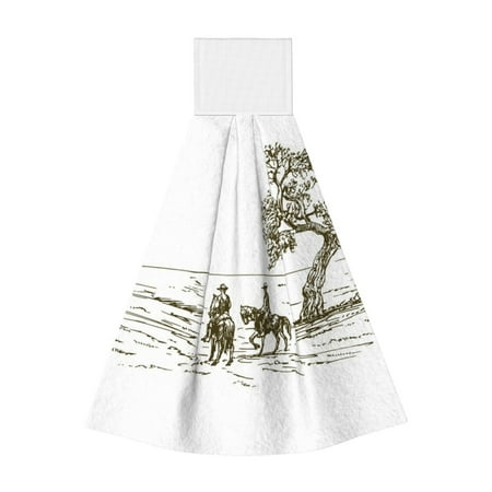 

Zeuib Cowboys Riding A Horse Near A Tree Print Coral Velvet Hand Wipes Hanging Hand Towels Set with Hook & Loop Absorbent Towel for Bathroom Home