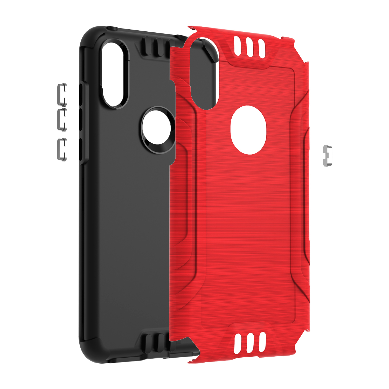 Wireless Accessories Phone Case for Cricket Lumos (6 inch)/ Alcatel Axel Screen Protector/ Brush Shock Absorbing Dual-Layered Cover (Combat Red +Tempered Glass)