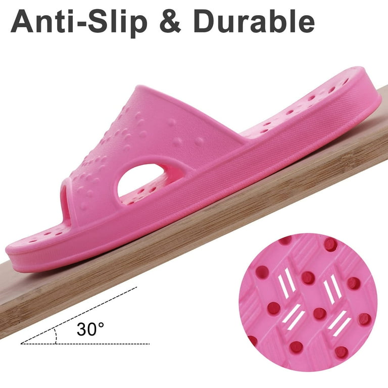 Litfun Shower Shoes for Women Men, Quick Drying Non Slip Bath Slippers, Shower Sandals with Drain Holes, Hot Pink Litfun Shower Shoes for Women Men, Quick Drying Non Slip Bath Slippers, Shower Sandals with Drain Holes, Hot Pink