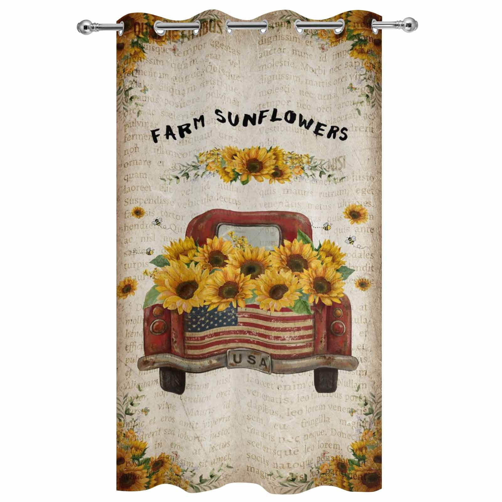 Outdoor Curtains for Patio Waterproof, Vintage Sunflower Truck Outdoor Privacy Panels Grommet, Summer Botanical Pastoral Retro Art Blackout Outside Curtains for Porch/Cabana 54"x95", 1 Panel
