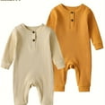 thumbnail image 1 of Chok 2 Pcs KuKitty Long Sleeve Solid Color Romper - Baby Boy Girl One Piece Jumpsuit Outfits with Ribbed Design for Comfortable Clothing, 1 of 7