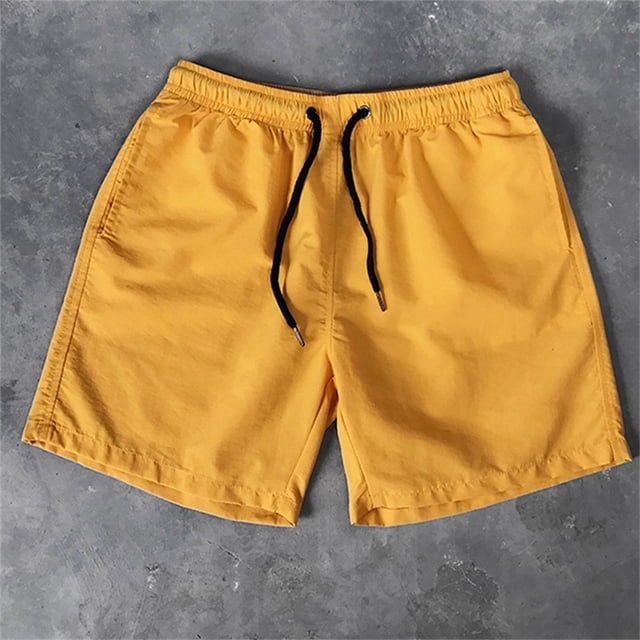 TIHLMK Men's Casual Drawstring Pocket Solid Color Candy Color Five-point Beach Shorts