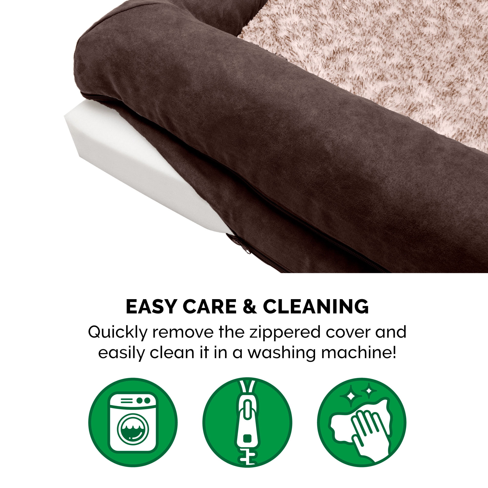 FurHaven Two-Tone Faux Fur & Suede Full Support Orthopedic Sofa Pet Bed for Dogs & Cats - Large, Espresso