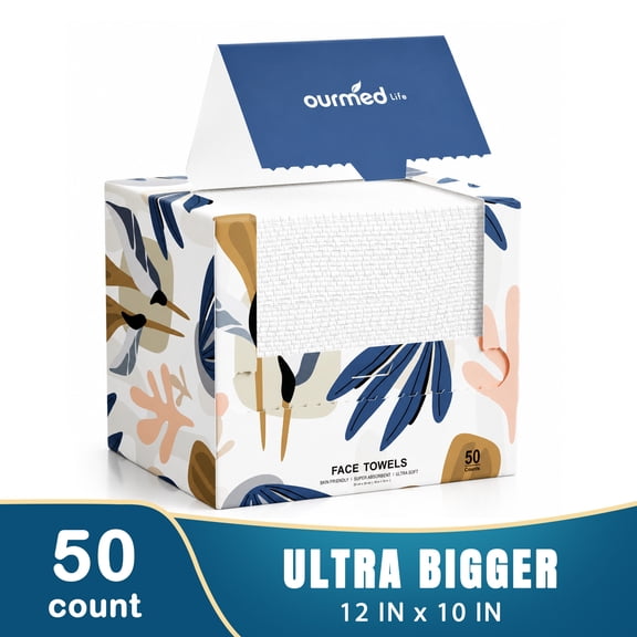 Ourmed Life 50Ct Dry Face Towels Disposable 10"×12" Facial Washcloths Cleansing Wipes Lint‑Free Sensitive‑Skin Care