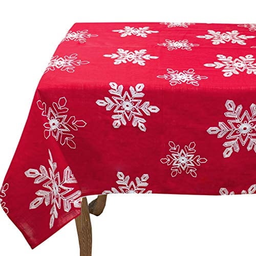 65X120 Fennco Styles Holiday Design Ice Crystal Snowflake White Rectangular Tablecloth