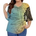 thumbnail image 2 of TQWQT Plus Size Tops for Women Dressy Loose Fit Tunic Summer Shirts Sunflower Print V Neck Pleated Ruffle 3/4 Sleeve Shirts Dressy Casual Blouse Sky Blue 3XL, 2 of 5