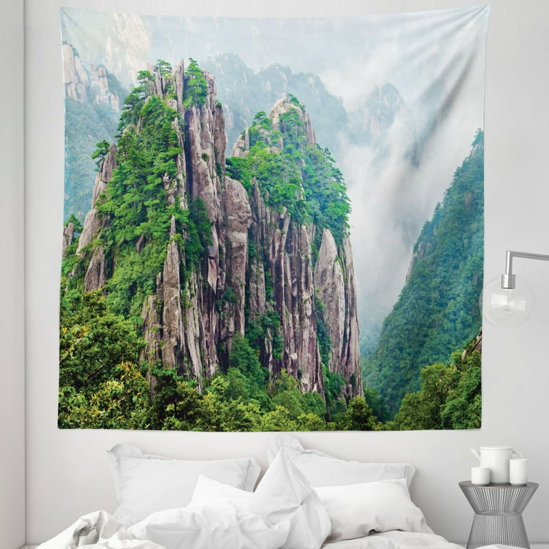 Mountain Tapestry, Majestic Slim Mountains Rocks in Clouds South