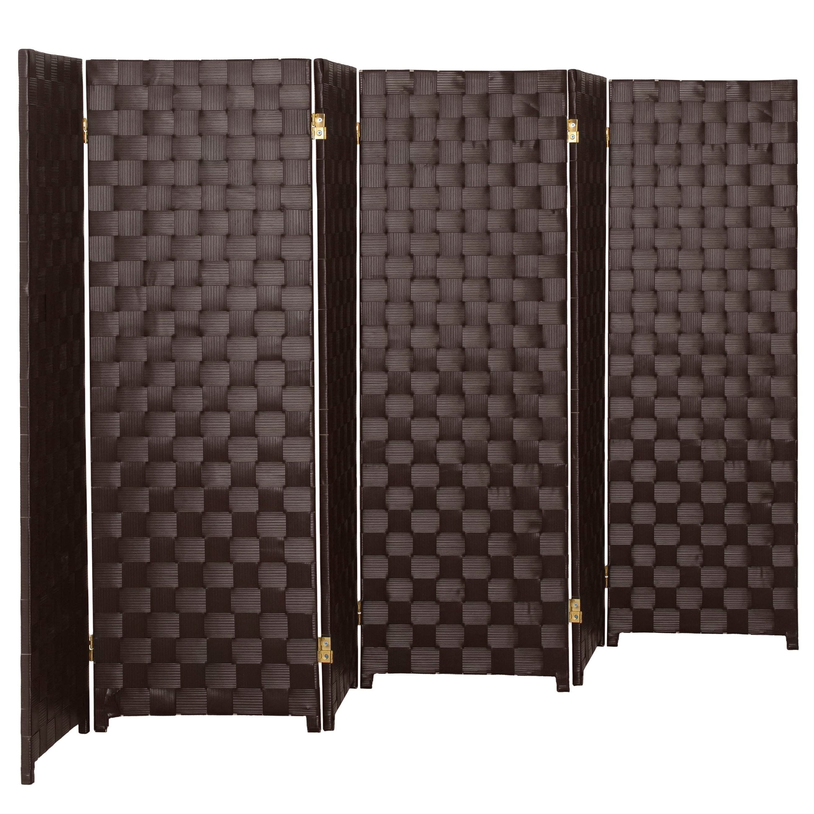 Red Lantern 4 ft. Short Woven Fiber Outdoor All Weather Folding Screen - 6 Panel - Dark Brown