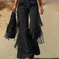 thumbnail image 4 of MORTTIC Women's Solid Color Fringe Wide-Leg Jumpsuit Western Style Overall with Pockets And Adjustable Straps Button Black，M, 4 of 6