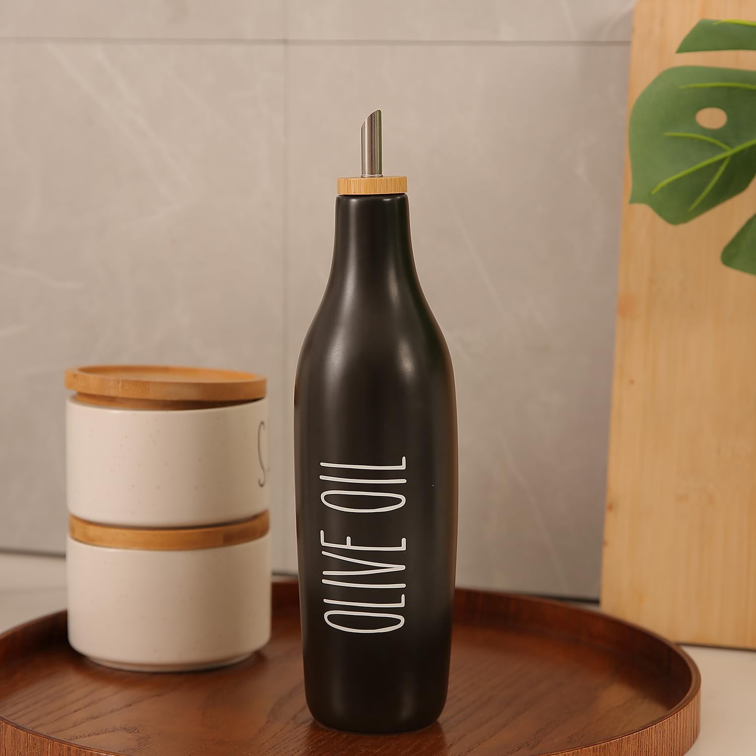 Ceramic Oil & Vinegar Dispenser Bottle Black-Oil 16oz Modern Farmhouse Kitchen Use