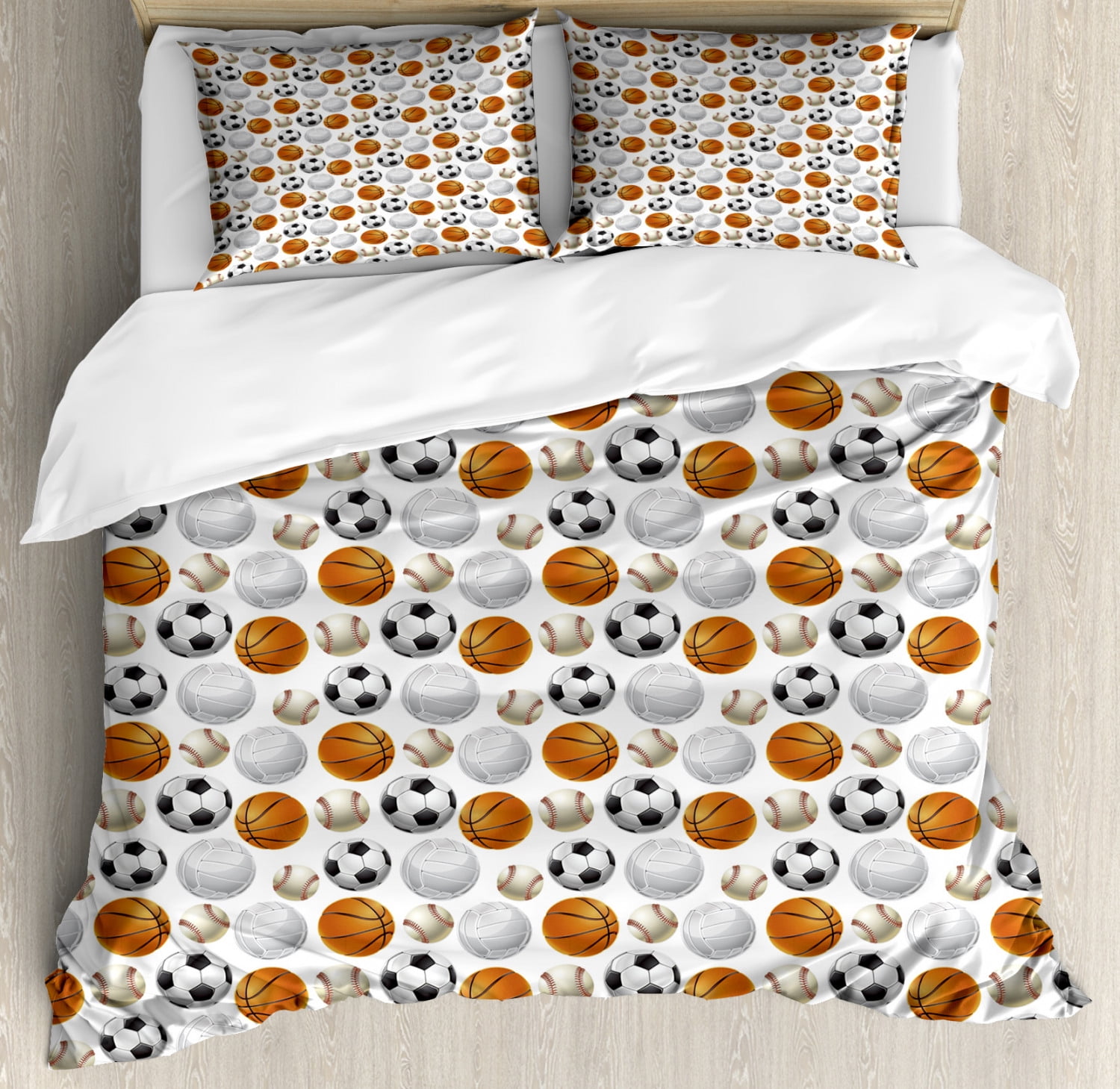 Sports King Size Duvet Cover Set Football And Volleyball Pattern
