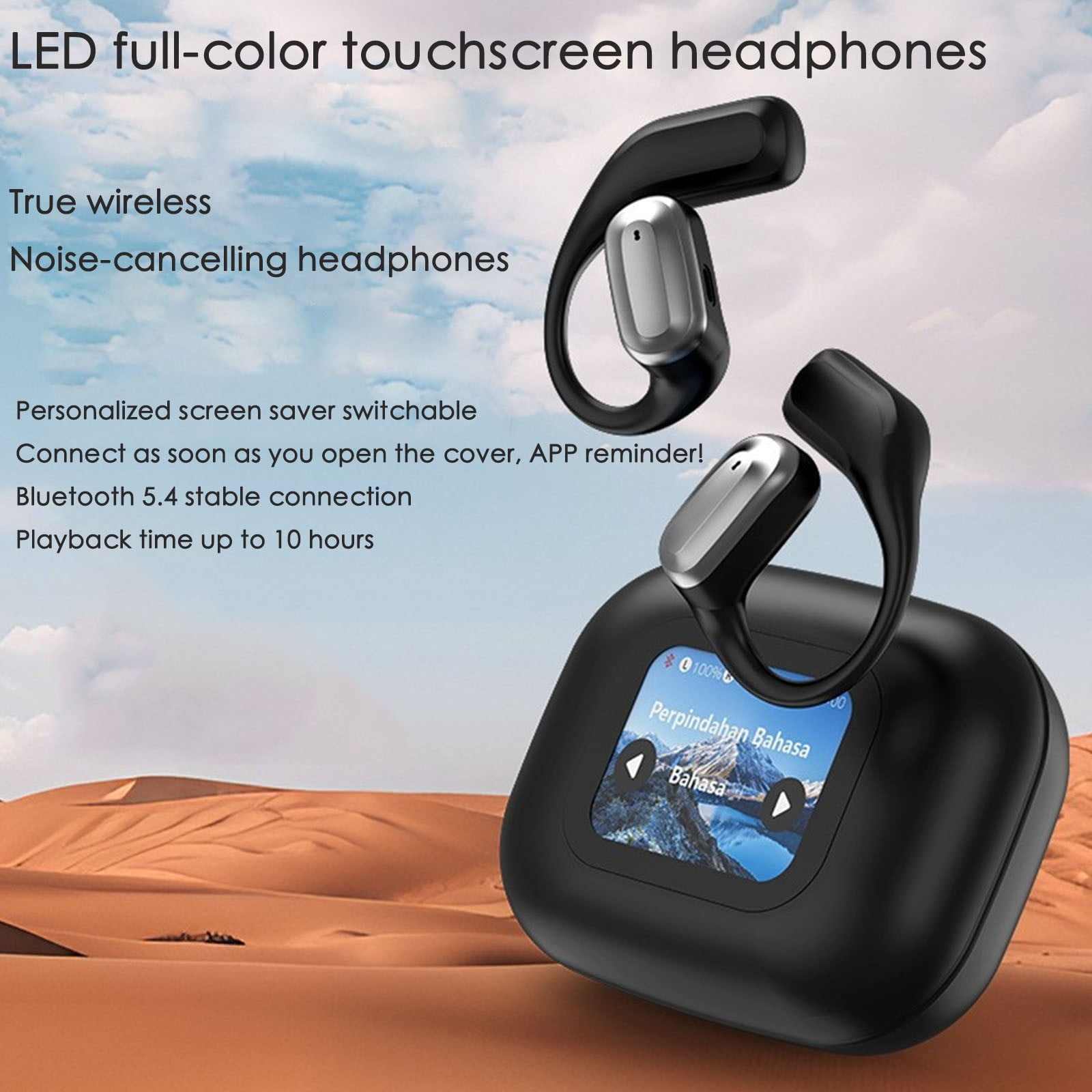 Ear Earbuds Wireless Open Ear Earbuds Bluetooth 5.4 Ipx5 Intelligent Screen Open Bluetooth Earphones With Display For Running Of The Day Home Decor