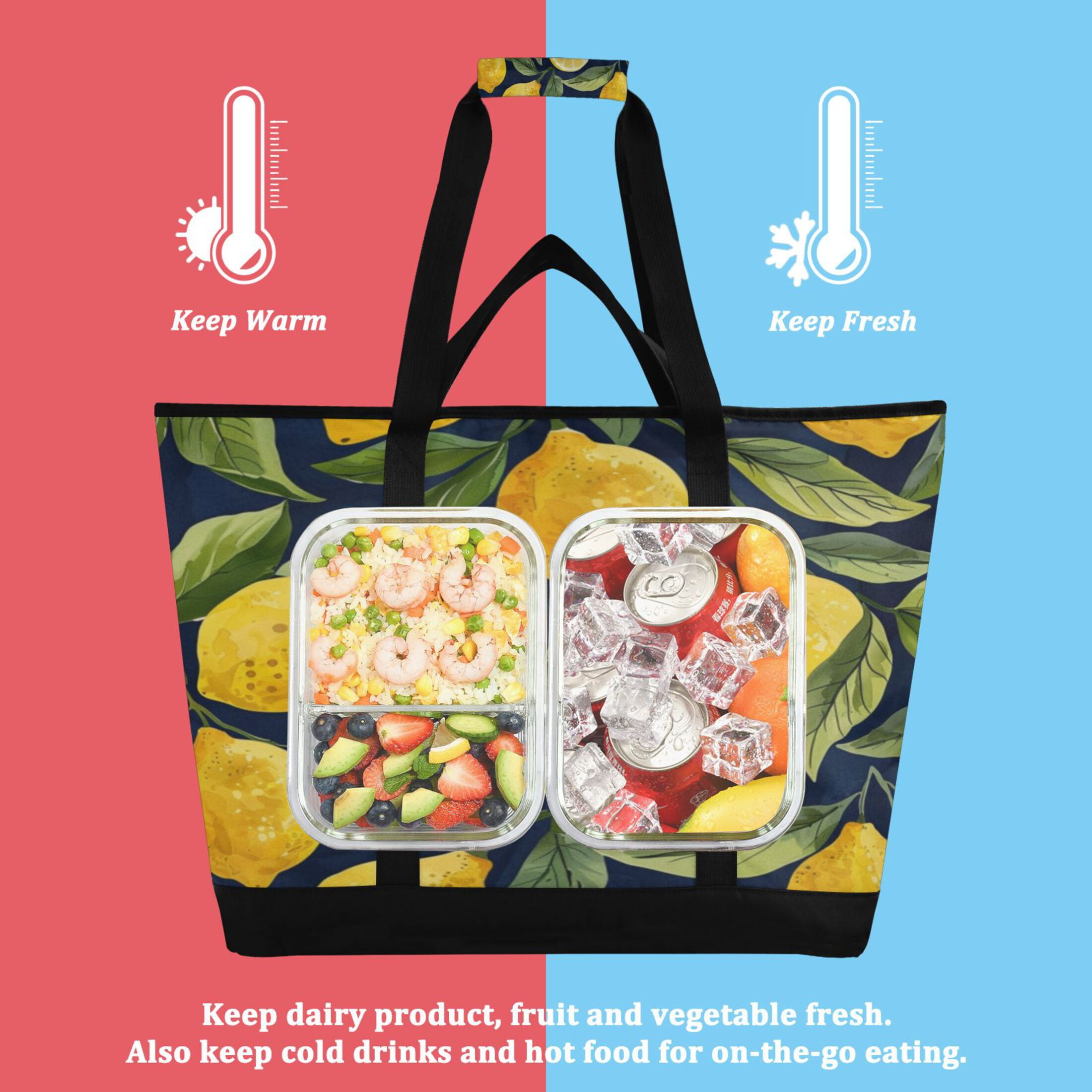 Large Hand-held Ice Pack Picnic Bag Insulation and Refrigeration Suitable for Shopping Picnics and Camping Cartoon Yellow Lemon