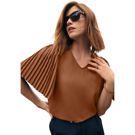 Jessica London Women's Plus Size Pleated Sleeve Georgette Blouse