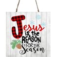 thumbnail image 1 of Ornement Suspendu de Noël Carré en Bois Style Ferme (Carreauté Rouge Jesus is The Reason), 1 of 2