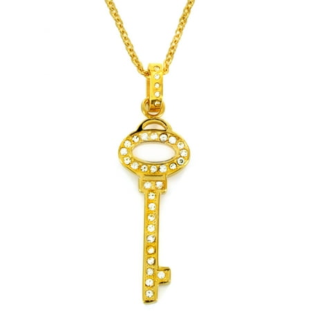 Coastal Jewelry Cubic Zirconia Gold Plated Stainless Steel Key Pendant