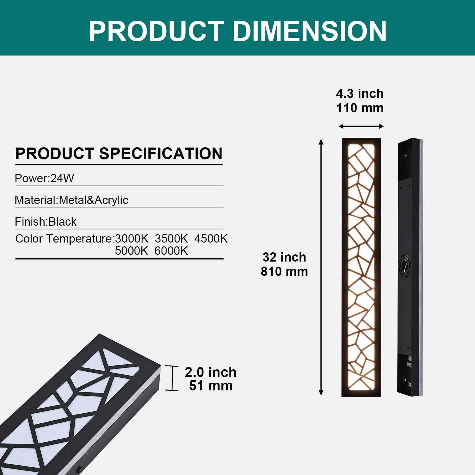 Melucee Modern Outdoor Wall Sconce LED Long Wall Sconces Black Front Porch Light Waterproof Led Wall Light