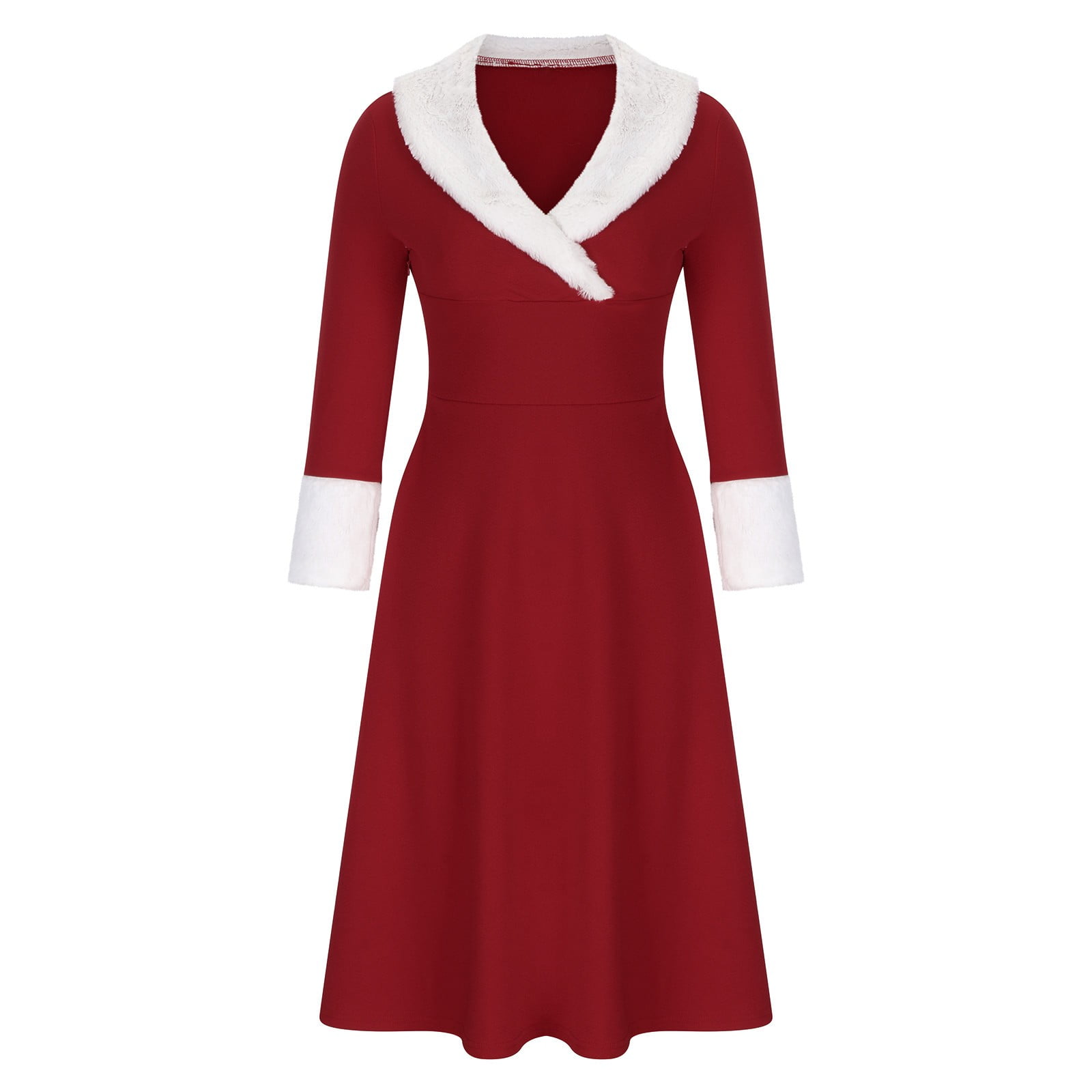 Christmas Dresses for Womens Furry V-Neck Print Vintage Long-Sleeved Party Dress Santa Fancy Outfits