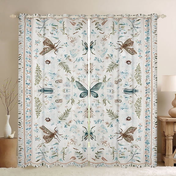 Homewish Flying Animals Black Out Curtains For Teens Boys Girls,Botanical Plants Leaves Curtains Pack of 2 (42x63 Each),Bohemian Theme Bedroom Curtains,Luxury Bedroom Decor