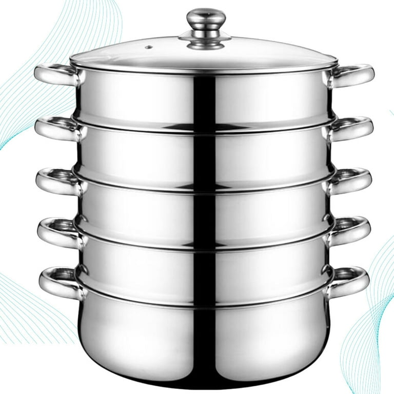 Stainless Steel Steamer Multifunctional Stockpot Practical Soup Pot Silver (5 Layers 28cm), Size: 28×36.5CM