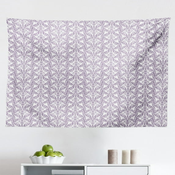 Asian Tapestry, Classical Pattern with Vintage Style Traditional Motifs Damask Tile, Fabric Wall Hanging Decor for Bedroom Living Room Dorm, 2 Sizes, Lavender and White, by Ambesonne