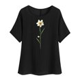 thumbnail image 5 of lcziwo Womens Summer Beach Tops Dressy Casual Cotton Linen Short Sleeve T Shirts Loose Fit Round Neck Blouses 2025 Fashion Floral Print Tees Black M, 5 of 8