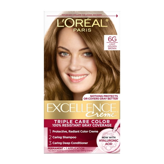 L'Oreal Paris Excellence Creme Permanent Hair Color, Light Golden Brown, 1 Kit