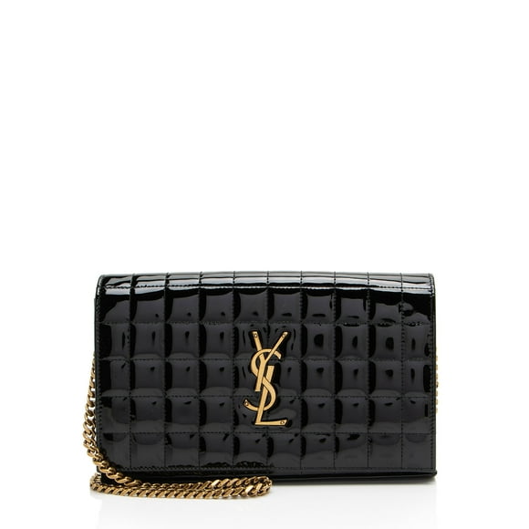 Pre-Owned Saint Laurent Quilted Patent Leather Monogram Cassandre Chain Wallet