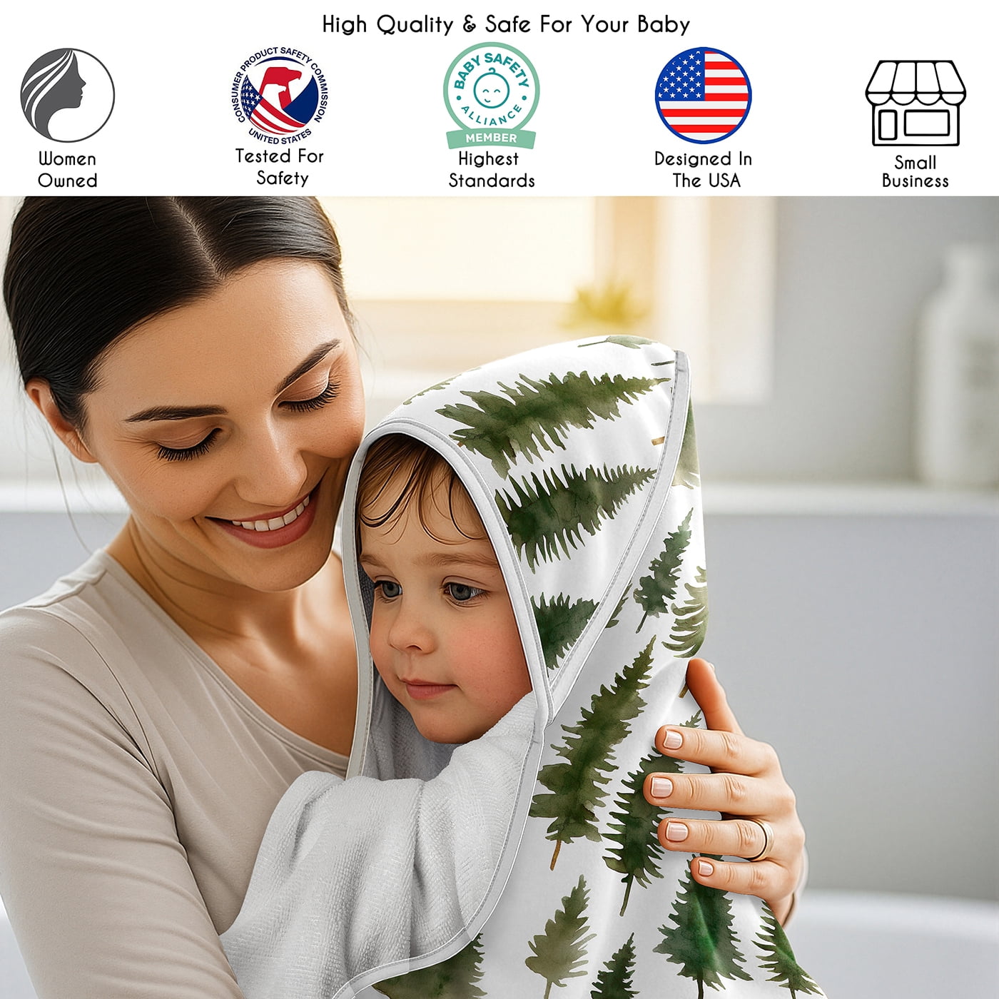 Sweet Jojo Designs Woodland Pine Tree Boy, Girl, Unisex/Gender Neutral Hooded Baby Towels - Toddler Bath Towel