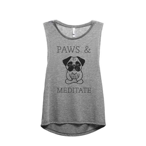Paws And Meditate Women's Fashion Sleeveless Muscle Workout Yoga Tank Top Heather Grey Grey Large