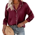thumbnail image 3 of Maplenight Satin Silk Shirts for Women Long Sleeve Button Down Shirt Casual Lapel Pajamas Tops, 3 of 8