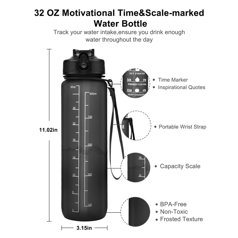 Esgreen 32 oz Motivational Water Bottles With Time Maker, Big
