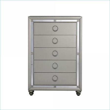 Chests & Wardrobes | Chloe Gemstone Modern Glam Silver Chest with Mirror Accents Spacious Drawers | Silver+Grey | Solid Wood+MDF
