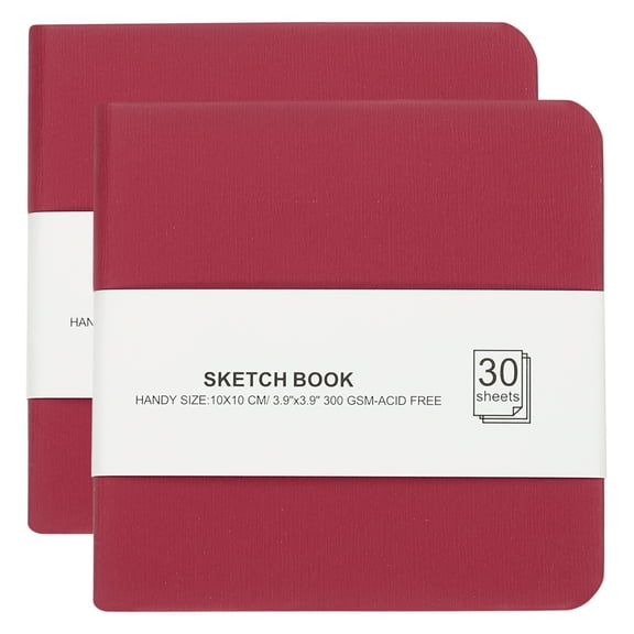 Uxcell 4x4" Watercolor Paper Sketchbook, 2Pcs 30 Sheet 300GSM/203lb Acid Free Watercolor Journal Hardcover Artists Paper Pads for Painting, Dark Pink