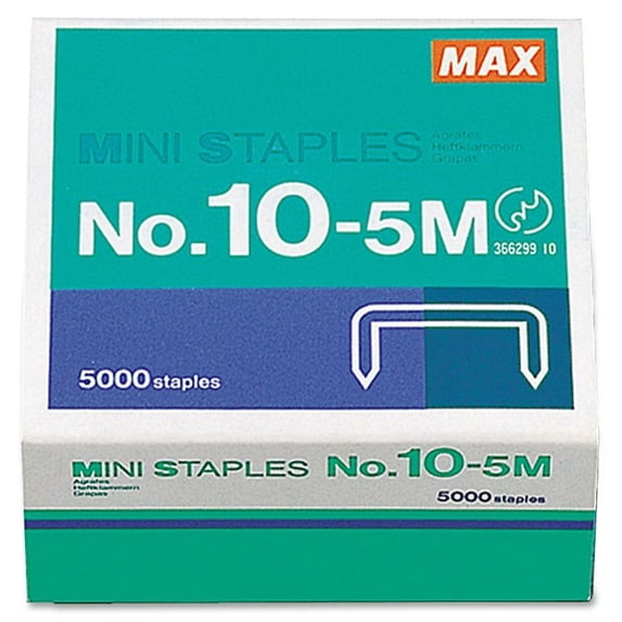 MAX HD-10DF Mini Staples - 100 Per Strip - Heavy Duty - 3/16" Leg - 5/16" Crown - Holds 20 Sheet(s) - for Paper - Silver - 0.2" Height x 0.4" Width5000 / Box | Bundle of 5 Boxes