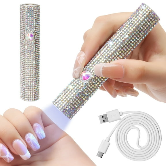PRYZUNA Mini UV LED Nail Lamp – USB Rechargeable Rhinestone Flashlight Nail Dryer for Gel Polish, Travel-Friendly One-Finger Curing Tool