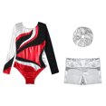 thumbnail image 3 of TiaoBug Leotards for Girls Gymnastics Shorts and Hairband Set Practice Jumpsuit Ballet Unitards Dance Bodysuit Red&Silver 16, 3 of 5