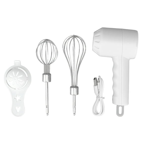 Batidora de mano eléctrica inalámbrica, batidora de huevos de mano recargable por USB, Espumador de leche eléctrico con 2 varillas para revolver para el hogar, color blanco