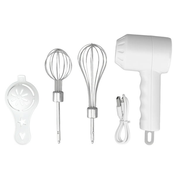 Batidora de mano eléctrica inalámbrica, batidora de huevos de mano recargable por USB, Espumador de leche eléctrico con 2 varillas para revolver para el hogar, color blanco