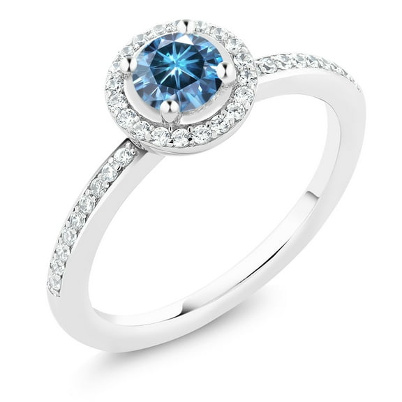 Gem Stone King 925 Sterling Silver Persian Blue Moissanite Engagement Ring for Women (0.69 Cttw, Gemstone Birthstone, Round 5MM, Size 7)
